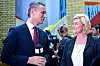 Avtroppende statsminister Jens Stoltenberg og ventelig påtroppende finansminister Siv Jensen.