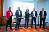ALLIANSE: Når går arbeidstaker- og arbeidsgiverorganisasjonene sammen for å fjerne 350-kronersgrensa for momsfri netthandel fra utlandet: Fra venstre: Trine Lise Sundnes, HK, Jan-Egil Pedersen, NNN, Anne-Cecilie Kaltenborn, NHO Service og Handel, Harald J. Andersen, Virke Handel, og Petter Haas Brubakk, NHO Mat og Drikke.