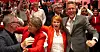 F.v: HK-leder Christopher Beckham, Fagforbundets leder Mette Nord, LO-leder Kine Asper Vistnes og Fellesforbundets nye leder Christian Justnes på Aps valgvake.