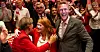 F.v: Fagforbundets leder Mette Nord, LO-leder Kine Asper Vistnes og Fellesforbundets nye leder Christian Justnes på Aps valgvake.