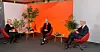 Klart for opptak av 1.mai-sendinga. Programleder Liv Gulbrandsen (til venstre) med LO-leder Peggy Hessen Følsvik og Ap-leder Jonas Gahr Støre i studio.