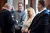 Fra høyre: Jens Olav Hagebakken, FLT, May-Brit Borgi Olsen, Fellesforbundet, og John Henry Kaland, Norsk Tjenestemannslag. Delvis skjult bak LO-nestleder Steinar Krogstad er Karl Hans Braut fra Fellesorganisasjonen og Leif Ritter fra NNN.