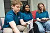 Fra venstre Johannes Stormyhr Tvedt (16), Fateha Moshamed (18) og Selma Flood (24) som kommer til å jobbe denne sommeren i Norli Universitetsgata.